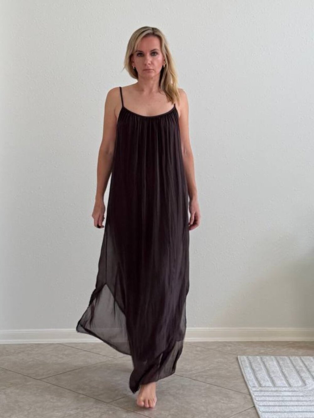 Made in Italy Brown Silk Viscose Open Back Maxi Dress Size L